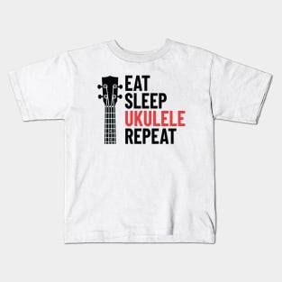 Eat Sleep Ukulele Repeat Ukulele Headstock Light Theme Kids T-Shirt